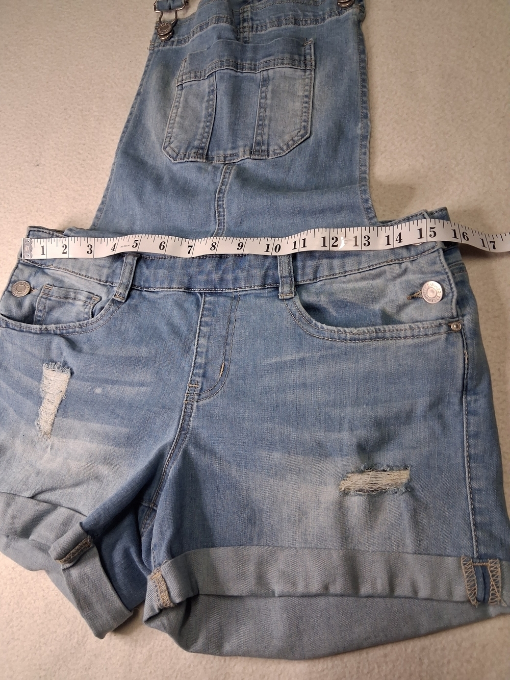 Ardene Junior Women Light Blue Denim Overall Shorts - Picture 2 of 7